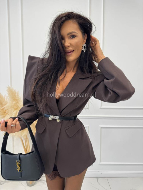 Brązowa marynarka z wiskozy z poszerzanymi ramionami LUIZA 25 - photo #8