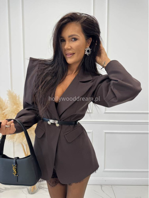 Brązowa marynarka z wiskozy z poszerzanymi ramionami LUIZA 25 - photo #9