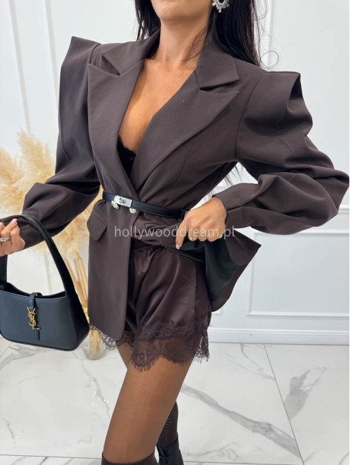 Brązowa marynarka z wiskozy z poszerzanymi ramionami LUIZA 25 - photo #13