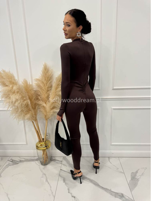 Czekoladowy kombinezon dopasowany z siateczką na górze VELO 185 - photo #7