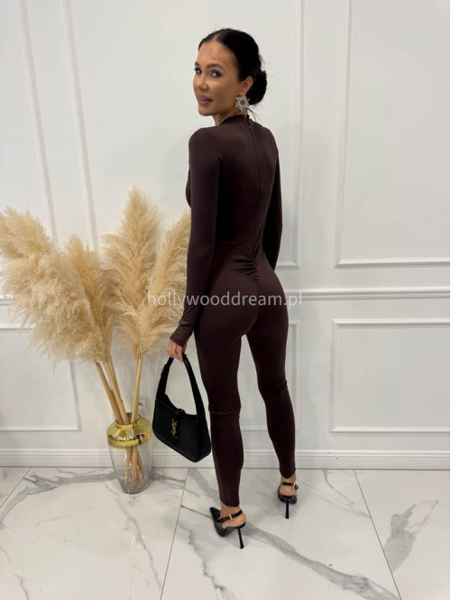 Czekoladowy kombinezon dopasowany z siateczką na górze VELO 185 - photo #8