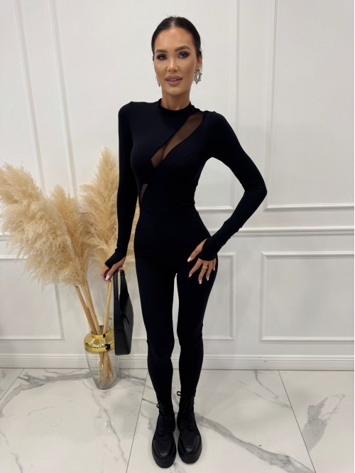 Czarny kombinezon dopasowany z siateczką na górze VELO 185
