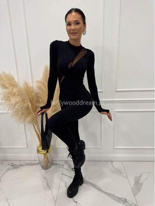 Czarny kombinezon dopasowany z siateczką na górze VELO 185 - photo #1