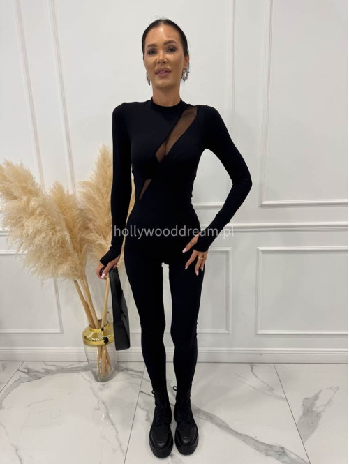 Czarny kombinezon dopasowany z siateczką na górze VELO 185 - photo #4