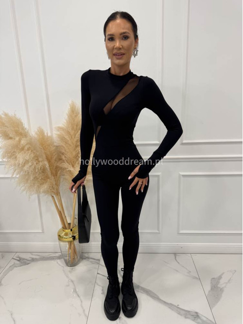 Czarny kombinezon dopasowany z siateczką na górze VELO 185 - photo #5