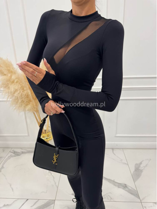 Czarny kombinezon dopasowany z siateczką na górze VELO 185 - photo #6