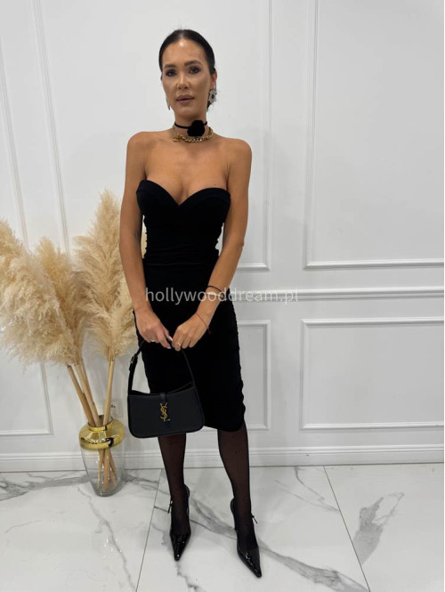 Czarna sukienka midi  z różyczką ROSEN 25 - photo #5