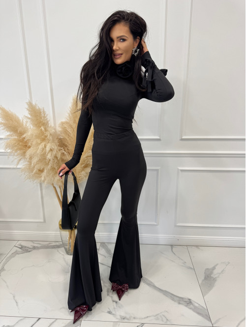 Czarny komplet bluzka z różami + legginsy Bueno 161 - photo #6