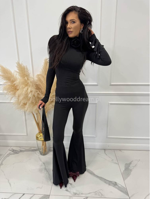 Czarny komplet bluzka z różami + legginsy Bueno 161 - photo #8