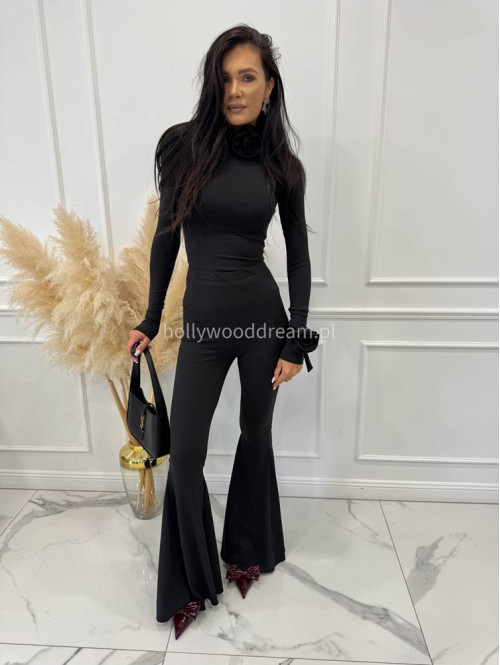 Czarny komplet bluzka z różami + legginsy Bueno 161 - photo #9