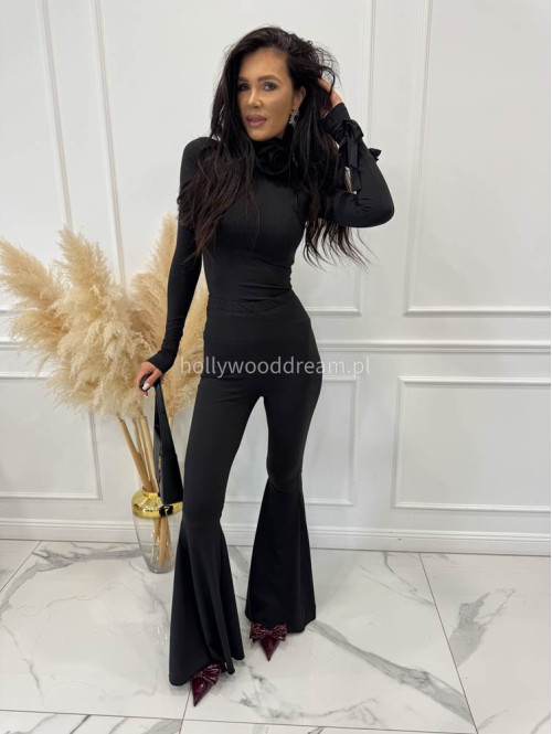 Czarny komplet bluzka z różami + legginsy Bueno 161 - photo #10