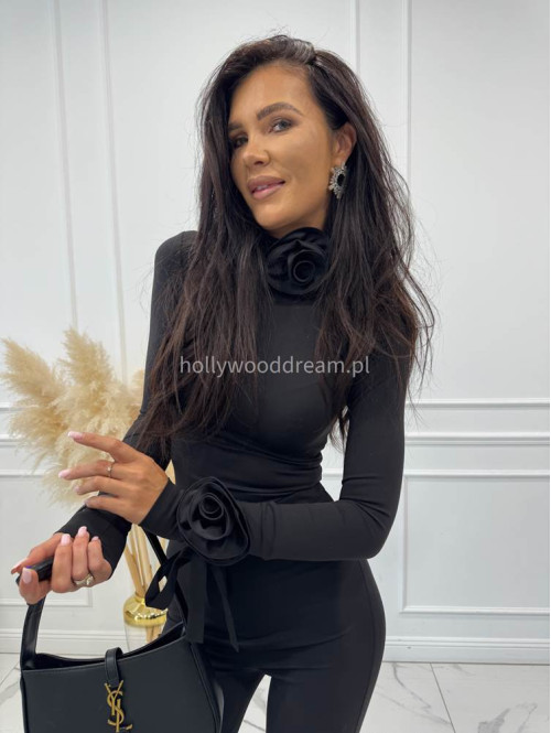 Czarny komplet bluzka z różami + legginsy Bueno 161 - photo #15