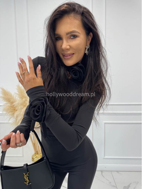 Czarny komplet bluzka z różami + legginsy Bueno 161 - photo #16