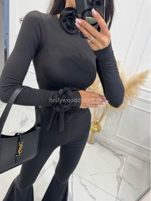 Czarny komplet bluzka z różami + legginsy Bueno 161 - photo #19