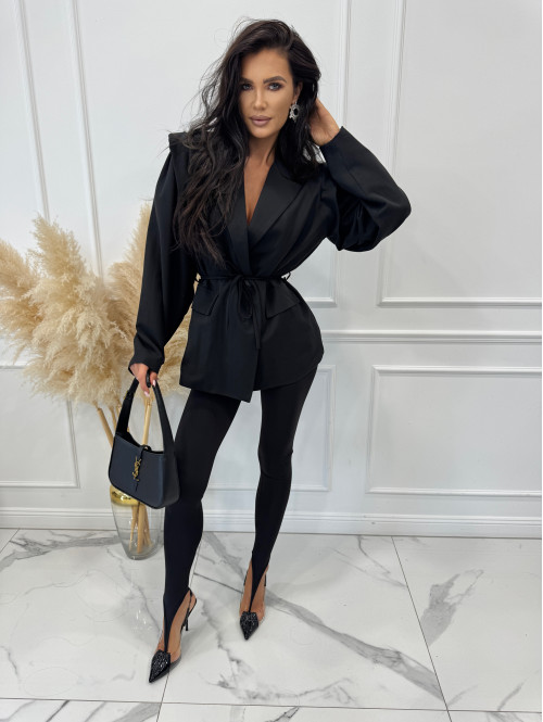 Czarna marynarka z guzikiem i wiązaniem w tali MIA 19 - photo #20