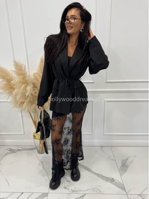 Czarna marynarka z guzikiem i wiązaniem w tali MIA 19 - photo #21