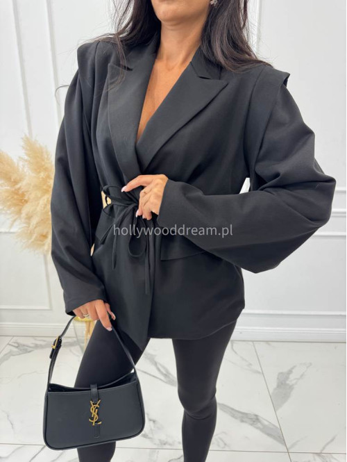 Czarna marynarka z guzikiem i wiązaniem w tali MIA 19 - photo #25
