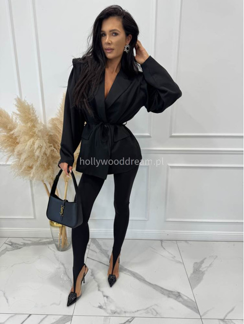 Czarna marynarka z guzikiem i wiązaniem w tali MIA 19 - photo #26