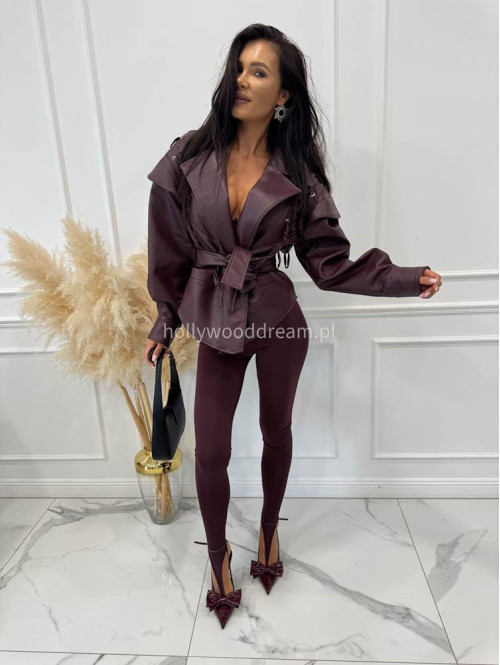 Kurtka skóra węża z wiązaniami bordowa ELKA 25 - photo #29