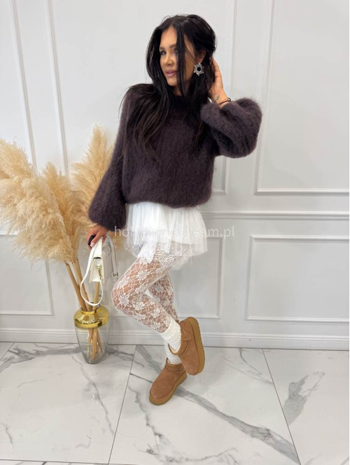 Ciemno czekoladowy Sweter moherowy z poszerzanymi rękawami WALENCJA 52 - photo #21
