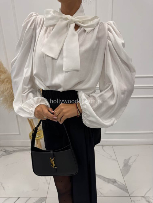 Biała elegancka koszula z bufiastymi rękawami i wiązaniem przy szyi ADELA 161 - photo #1