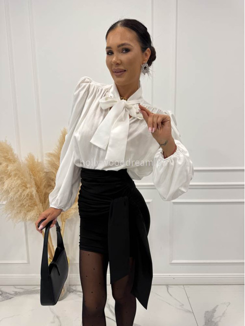 Biała elegancka koszula z bufiastymi rękawami i wiązaniem przy szyi ADELA 161 - photo #12