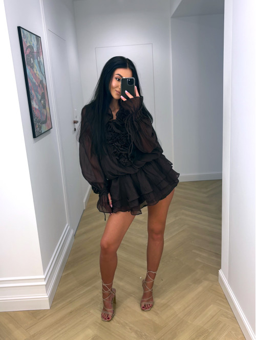 Sukienka z wiązaniem, różami i falbanami + spodenki czekoladowa ROSALINE 09 - photo #32