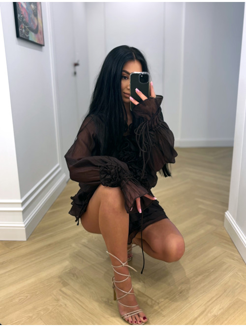 Sukienka z wiązaniem, różami i falbanami + spodenki czekoladowa ROSALINE 09 - photo #33