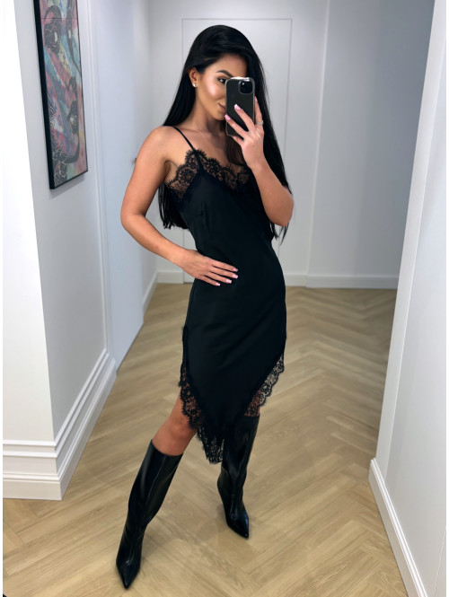 Czarna sukienka midi asymetryczna z koronką MONIA 17 - photo #26