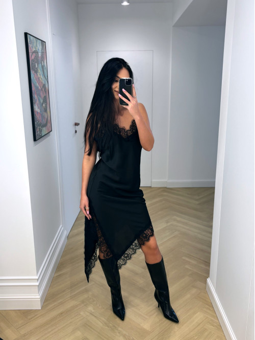 Czarna sukienka midi asymetryczna z koronką MONIA 17 - photo #27