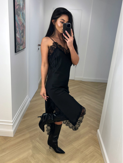 Czarna sukienka midi asymetryczna z koronką MONIA 17 - photo #29