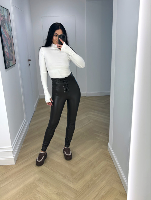 Brązowe dopasowane spodnie z eko skóry z wiązaniem i zamkiem Tessa 173 - photo #30