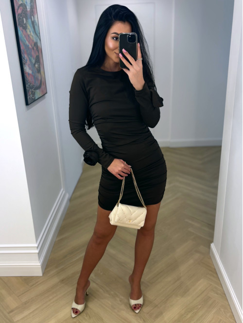 Czekoladowa sukienka drapowana z różami BERNADETA 19 - photo #11