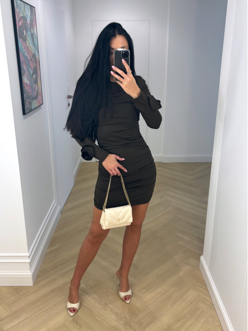 Czekoladowa sukienka drapowana z różami BERNADETA 19 - photo #13