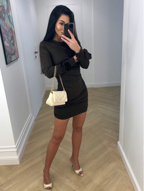 Czekoladowa sukienka drapowana z różami BERNADETA 19 - photo #15