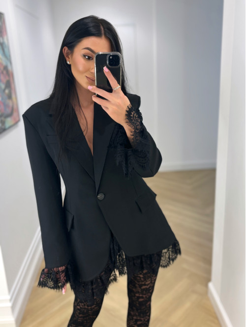 PRE ORDER Czarna sukienka marynarka z koronkowymi wstawkami NINA 17 - photo #24