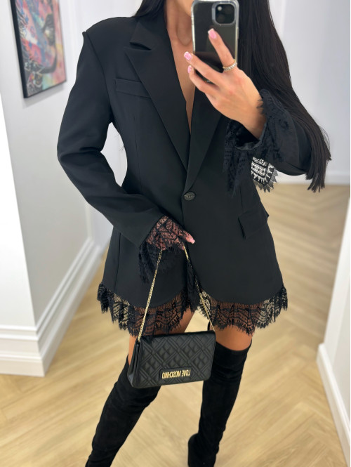 PRE ORDER Czarna sukienka marynarka z koronkowymi wstawkami NINA 17 - photo #26