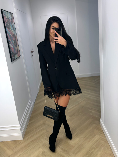 PRE ORDER Czarna sukienka marynarka z koronkowymi wstawkami NINA 17 - photo #27