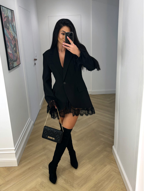 PRE ORDER Czarna sukienka marynarka z koronkowymi wstawkami NINA 17 - photo #28