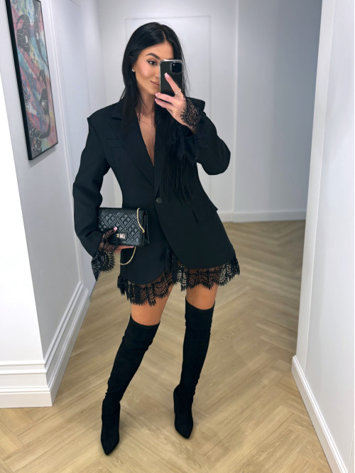 PRE ORDER Czarna sukienka marynarka z koronkowymi wstawkami NINA 17 - photo #31