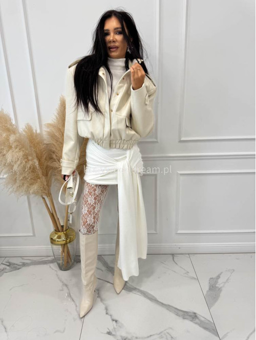 Biały komplet sweterkowy golf + spódniczka z wiązaniem POPPY 161 - photo #2