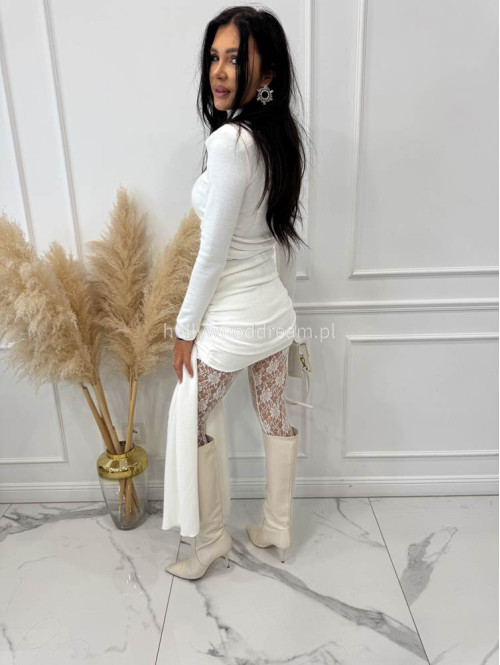 Biały komplet sweterkowy golf + spódniczka z wiązaniem POPPY 161 - photo #10