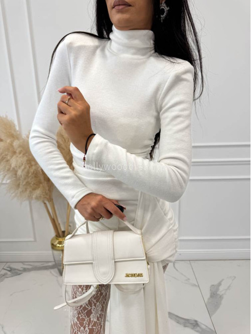 Biały komplet sweterkowy golf + spódniczka z wiązaniem POPPY 161 - photo #13