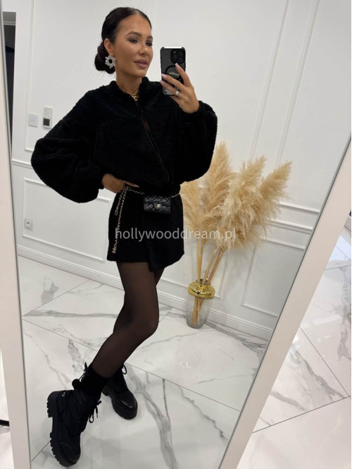 Czarna bluza miś z dużymi kieszeniami o kroju bombki AGATA 183 - photo #3