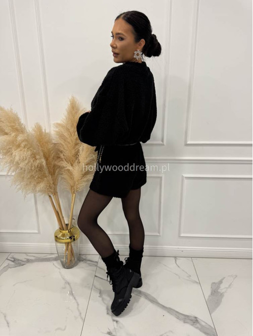 Czarna bluza miś z dużymi kieszeniami o kroju bombki AGATA 183 - photo #8