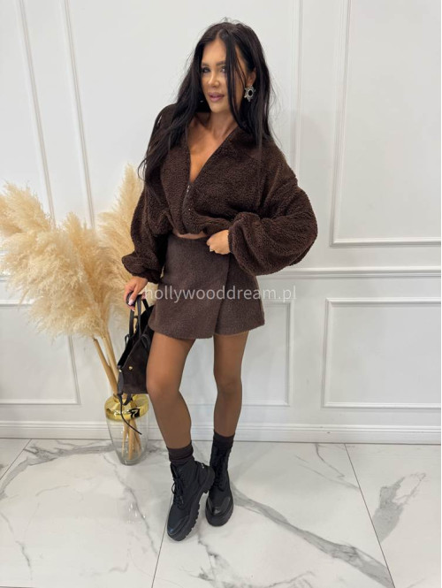 Brązowa bluza miś z dużymi kieszeniami o kroju bombki AGATA 183 - photo #3