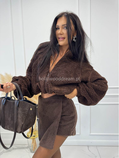 Brązowa bluza miś z dużymi kieszeniami o kroju bombki AGATA 183 - photo #8