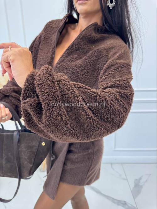 Brązowa bluza miś z dużymi kieszeniami o kroju bombki AGATA 183 - photo #11