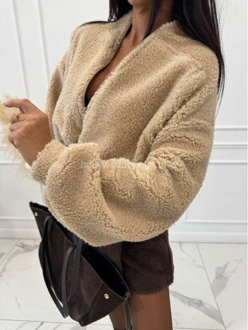 Beżowa bluza miś z dużymi kieszeniami o kroju bombki AGATA 183 - photo #1