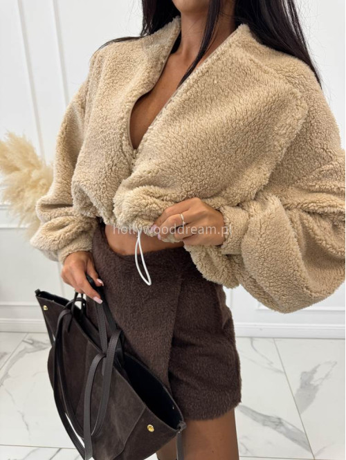 Beżowa bluza miś z dużymi kieszeniami o kroju bombki AGATA 183 - photo #2